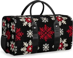 Christmas Day Travel Duffle Bag for Women Men Gym Duffel Foldable Bag Waterproof Weekender Red Wihte Snowflake Duffle Tote