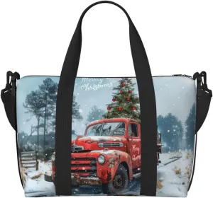Christmas vintage truck print Travel Duffel Bag, Sports Tote Gym Bag, Swim Pool Bag Large Shoulder Tote Bag for Beach Weekender