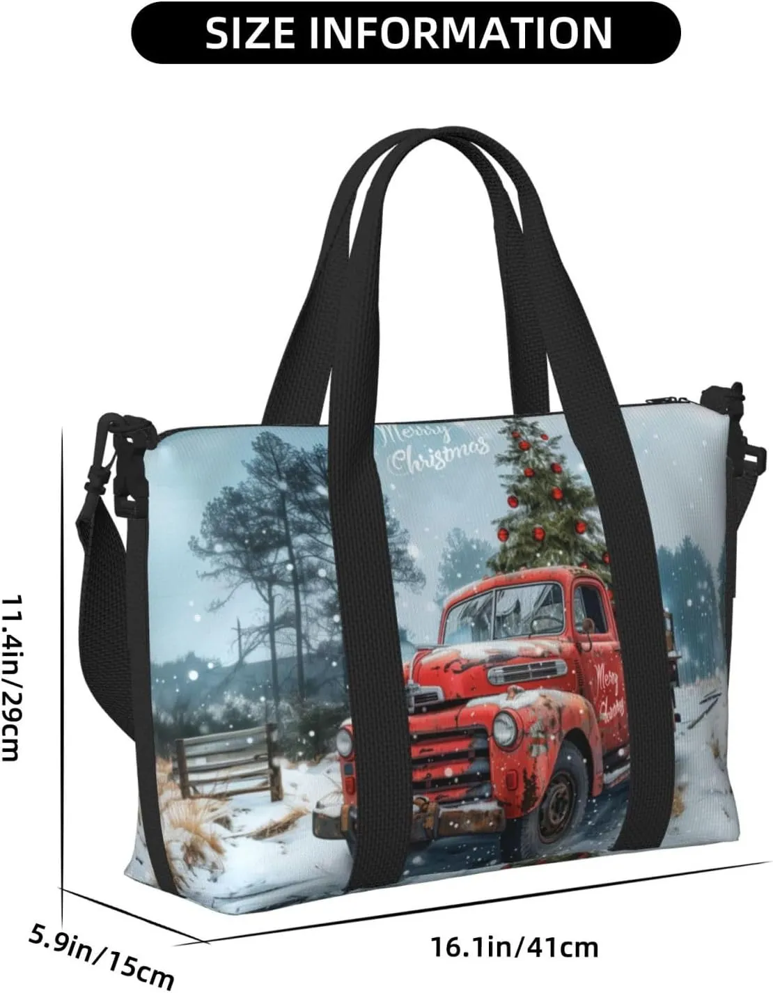 Christmas vintage truck print Travel Duffel Bag, Sports Tote Gym Bag, Swim Pool Bag Large Shoulder Tote Bag for Beach Weekender