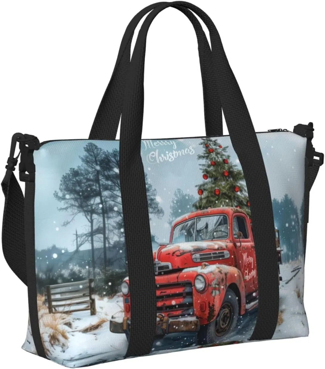 Christmas vintage truck print Travel Duffel Bag, Sports Tote Gym Bag, Swim Pool Bag Large Shoulder Tote Bag for Beach Weekender