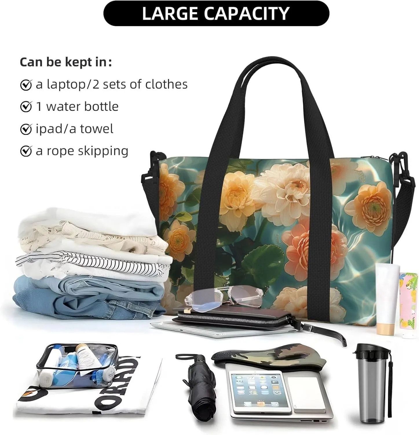 chrysanthemums art print Travel Duffel Bag, Sports Tote Gym Bag, Swim Pool Bag Large Shoulder Tote Bag for Beach Weekender