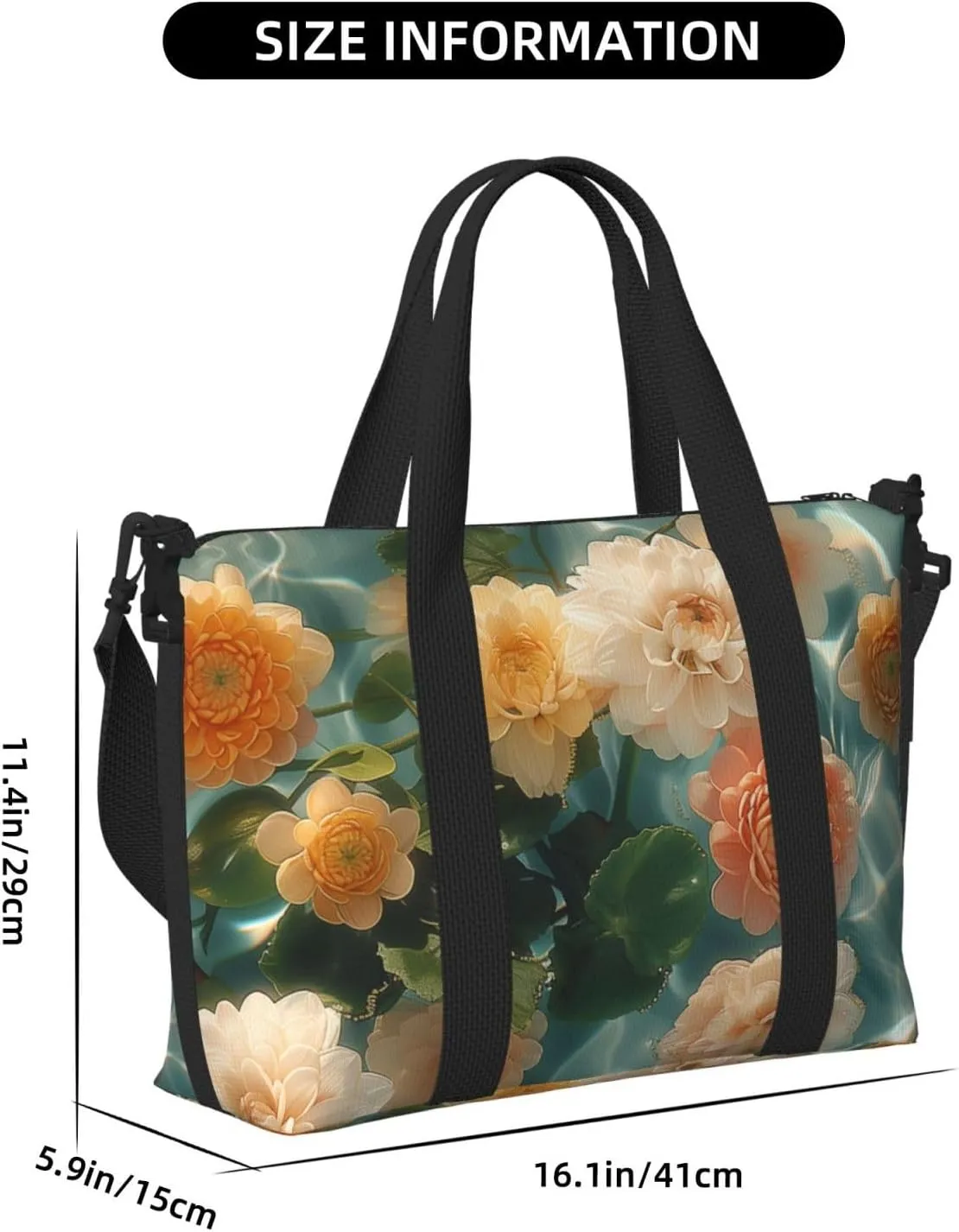 chrysanthemums art print Travel Duffel Bag, Sports Tote Gym Bag, Swim Pool Bag Large Shoulder Tote Bag for Beach Weekender
