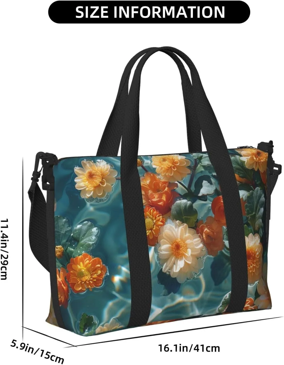 chrysanthemums floating print Travel Duffel Bag, Sports Tote Gym Bag, Swim Pool Bag Large Shoulder Tote Bag for Beach Weekender