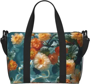 chrysanthemums floating print Travel Duffel Bag, Sports Tote Gym Bag, Swim Pool Bag Large Shoulder Tote Bag for Beach Weekender