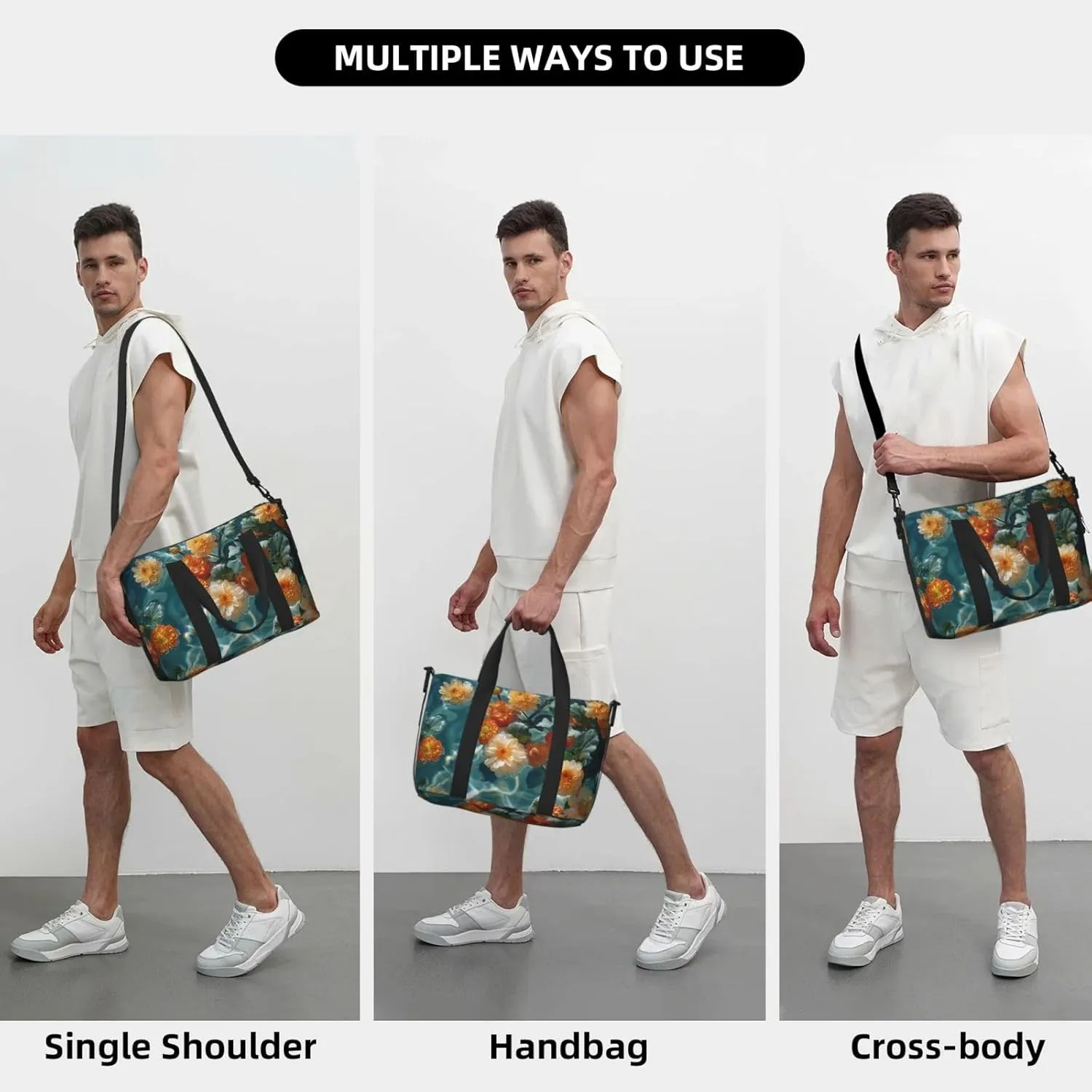 chrysanthemums floating print Travel Duffel Bag, Sports Tote Gym Bag, Swim Pool Bag Large Shoulder Tote Bag for Beach Weekender