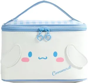 Cinnamoroll PU Cosmetic Bag Makeup Pouch Travel Portable Vanity Case Organizer with Handle - White