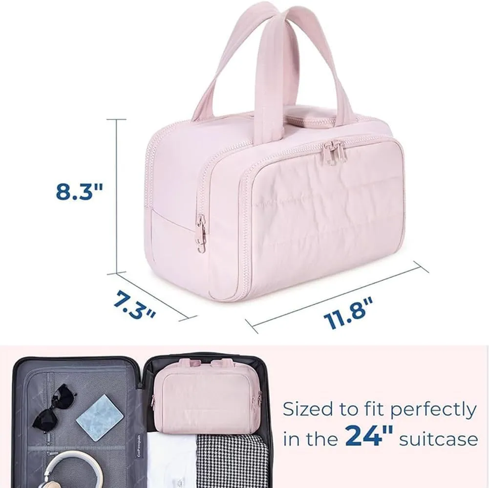 Circulatne Travel Cosmetic Bag, Circulatne Large Capacity Wide-Open Travel Cosmetic Bag, Waterproof Portable Pouch Open Flat Toiletry Bags for Women With Divider And Handle (Black)