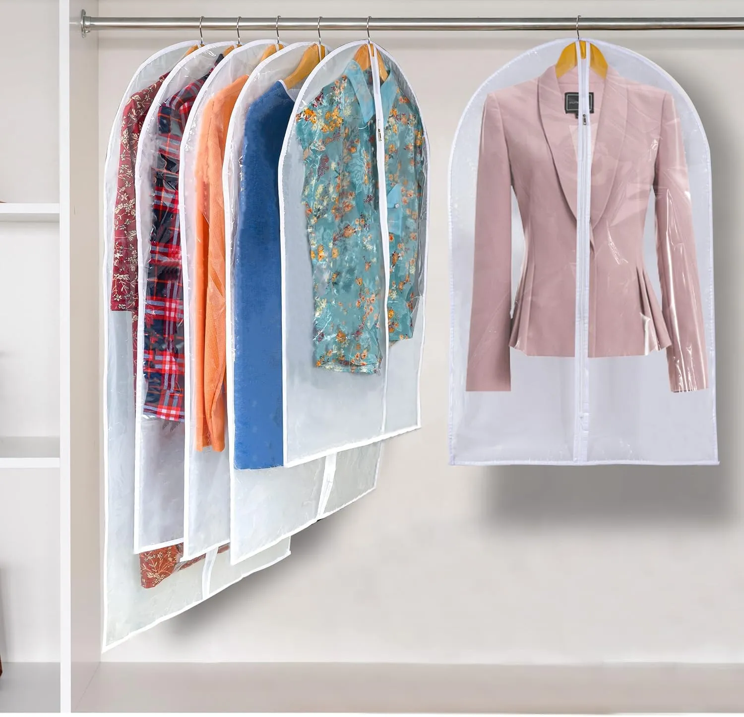 Clear Garment Bags For Hanging Clothes, 36" Women Suit Bags, Plastic Garment Bags for Closet Storage, Suit Cover Bags with Zipper for Short Coats, Jackets, Shirts 24"x36"/ 12 Pack