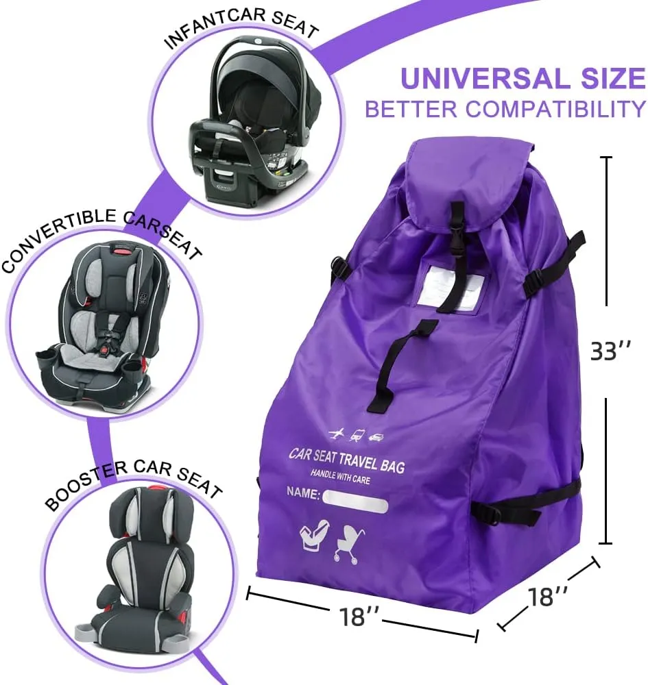 Clearworld Car Seat Travel Bag for Air Travel, Durable Gate Check Bag for Airport,Foldable Baby Stroller Travel Carry Bag, Fits Car Seats, Infant Carriers & Booster,Universal Size(Purple)
