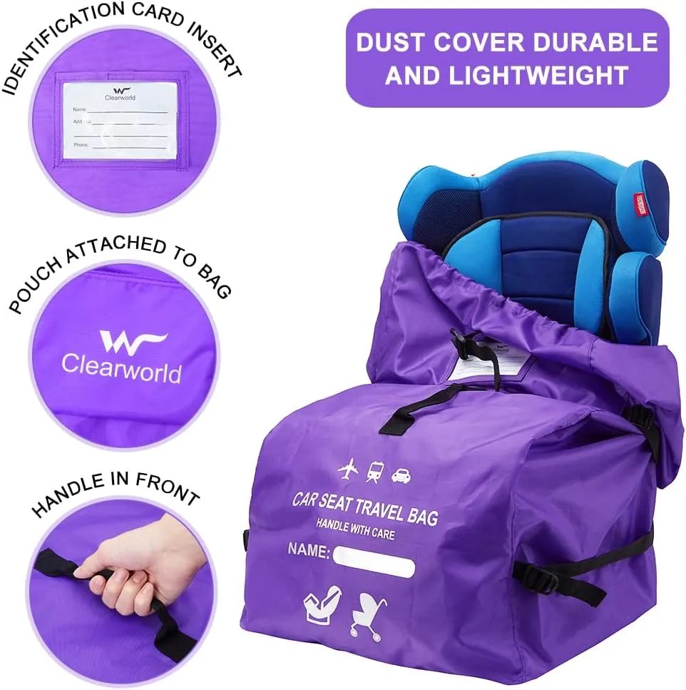 Clearworld Car Seat Travel Bag for Air Travel, Durable Gate Check Bag for Airport,Foldable Baby Stroller Travel Carry Bag, Fits Car Seats, Infant Carriers & Booster,Universal Size(Purple)
