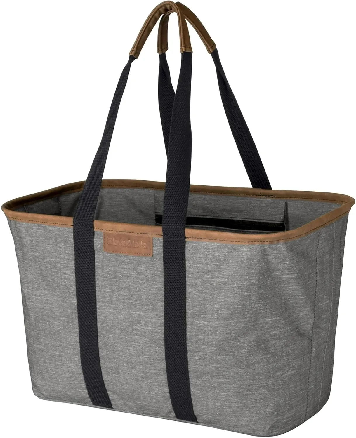 CleverMade Collapsible LUXE Tote - Gray Black 1 Pack 30L / 8Gal - Reusable Utility Grocery Shopping Storage Bag Organizer w/ Handles Reinforced Bottom
