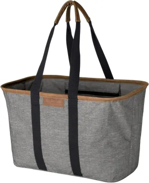 CleverMade Collapsible LUXE Tote - Gray Black 1 Pack 30L / 8Gal - Reusable Utility Grocery Shopping Storage Bag Organizer w/ Handles Reinforced Bottom