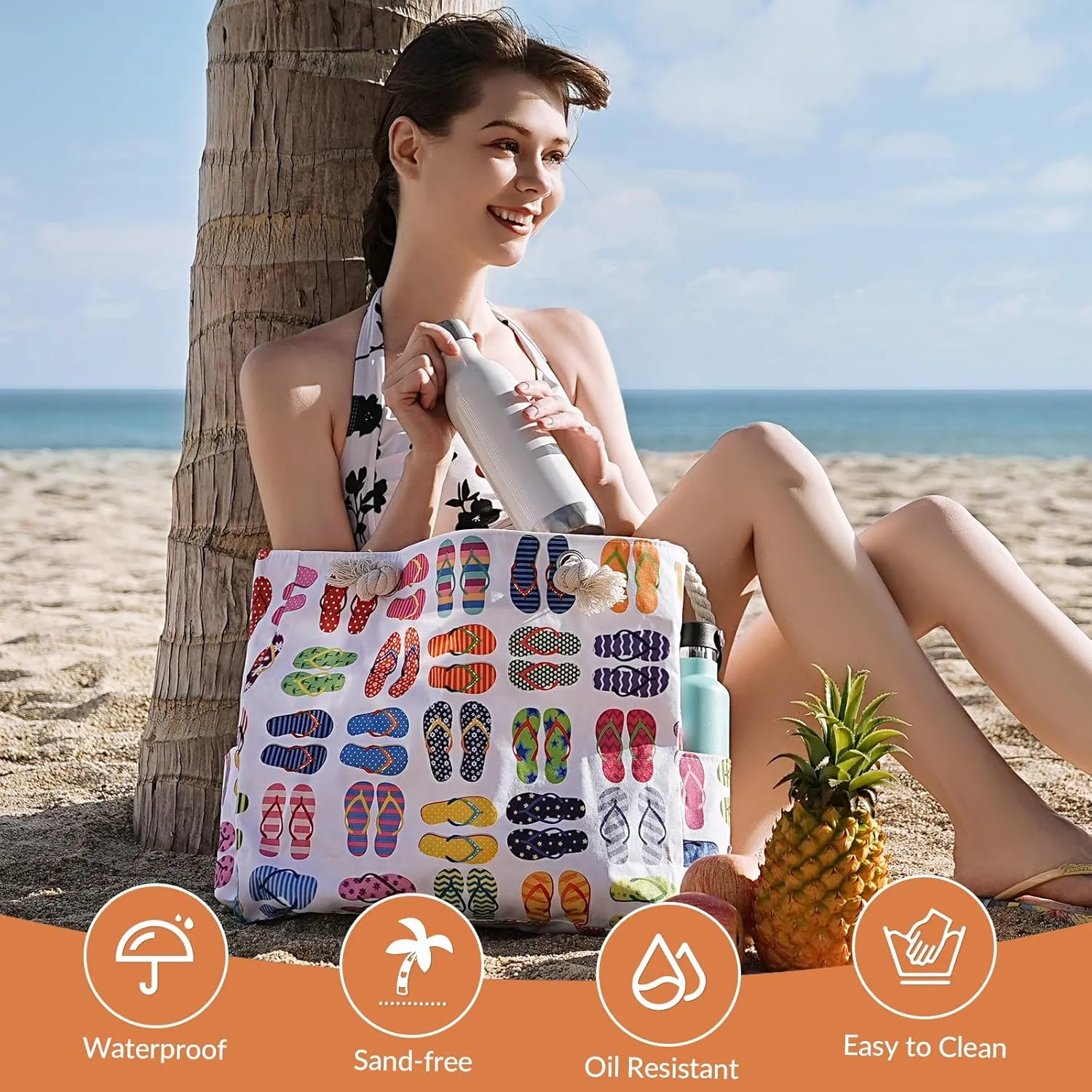Clothirily Beach Bag for Women - Large Beach Tote Bag, Waterproof Sandproof Beach Bag with Zipper, Large Swim Pool Beach Tote
