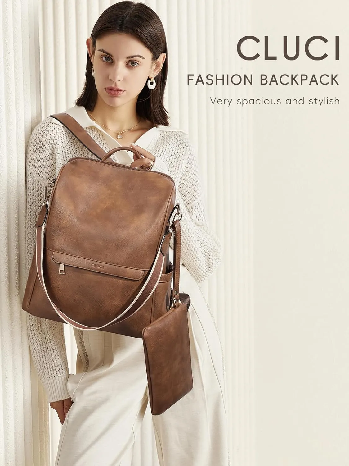 CLUCI Womens Backpack Purse Leather Anti-theft Large Fashion Designer Travel Bag Ladies Shoulder Bags