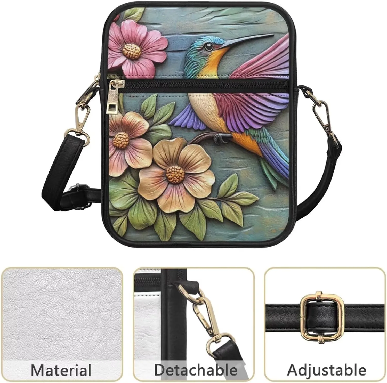 COEQINE Womens Messenger Bag with Zipper Leather Messenger Purse for Woman Crossbody Purse with Adjustable Strap Handbag