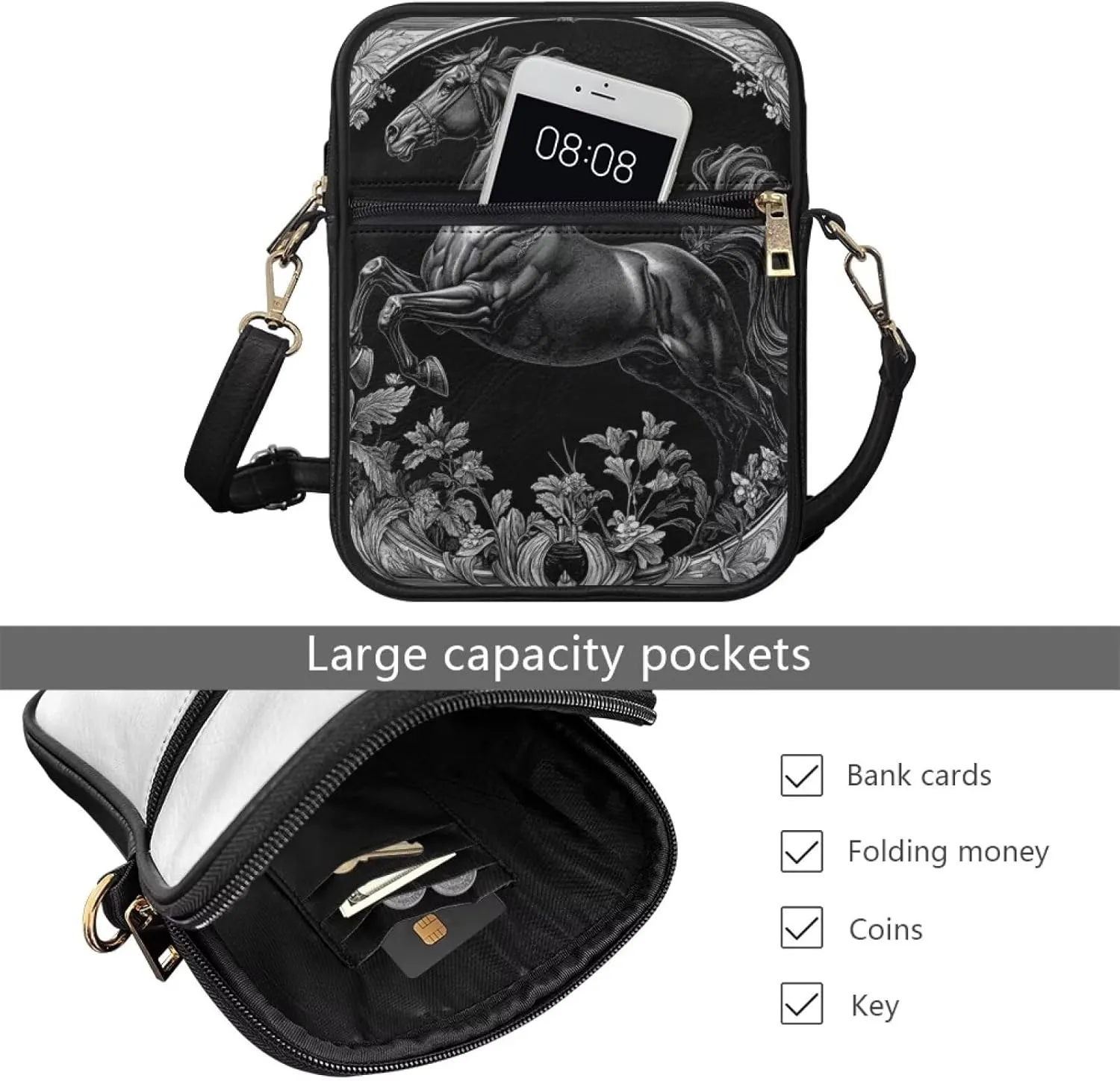 COEQINE Womens Messenger Bag with Zipper Leather Messenger Purse for Woman Crossbody Purse with Adjustable Strap Handbag
