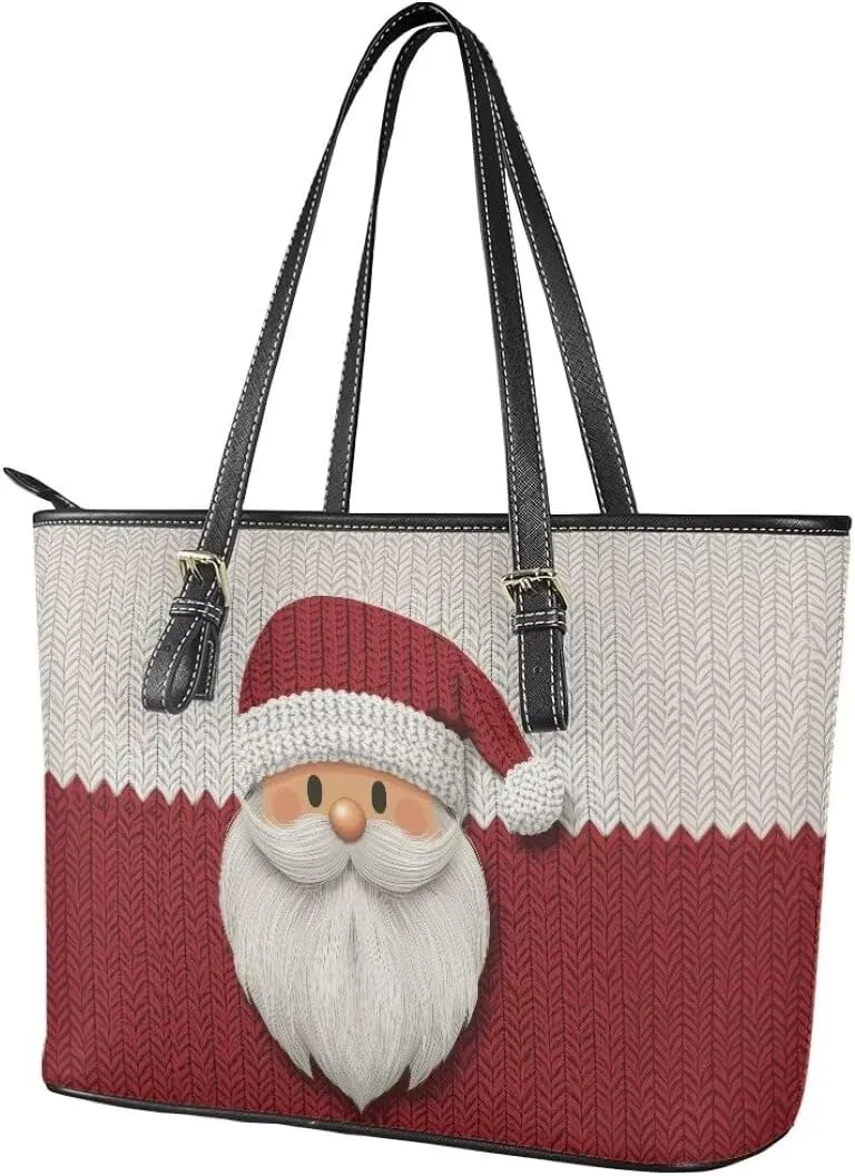 Coldinair Christmas Leather Tote Bag for Women with Zipper Large Shoulder Tote Bag Shopping Casual Travel Bag Handbag Purse