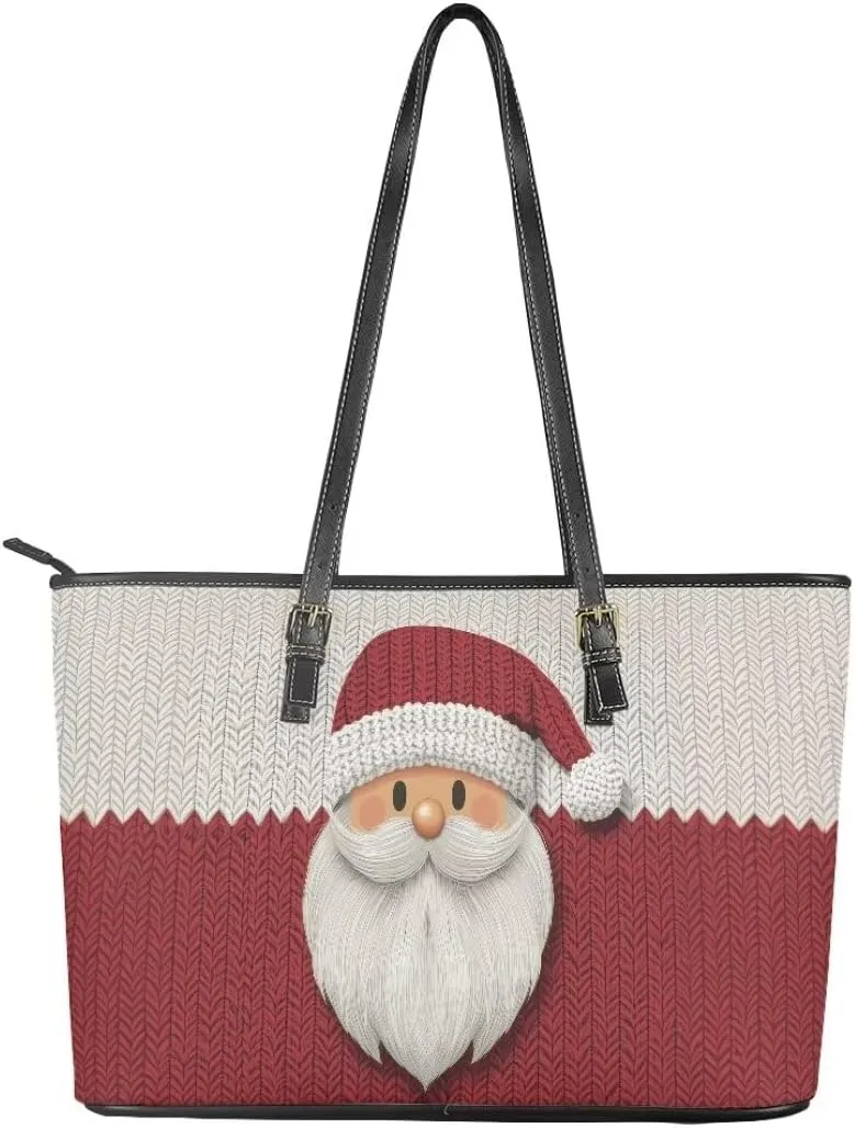 Coldinair Christmas Leather Tote Bag for Women with Zipper Large Shoulder Tote Bag Shopping Casual Travel Bag Handbag Purse