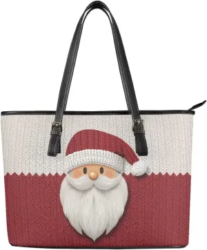 Coldinair Christmas Leather Tote Bag for Women with Zipper Large Shoulder Tote Bag Shopping Casual Travel Bag Handbag Purse