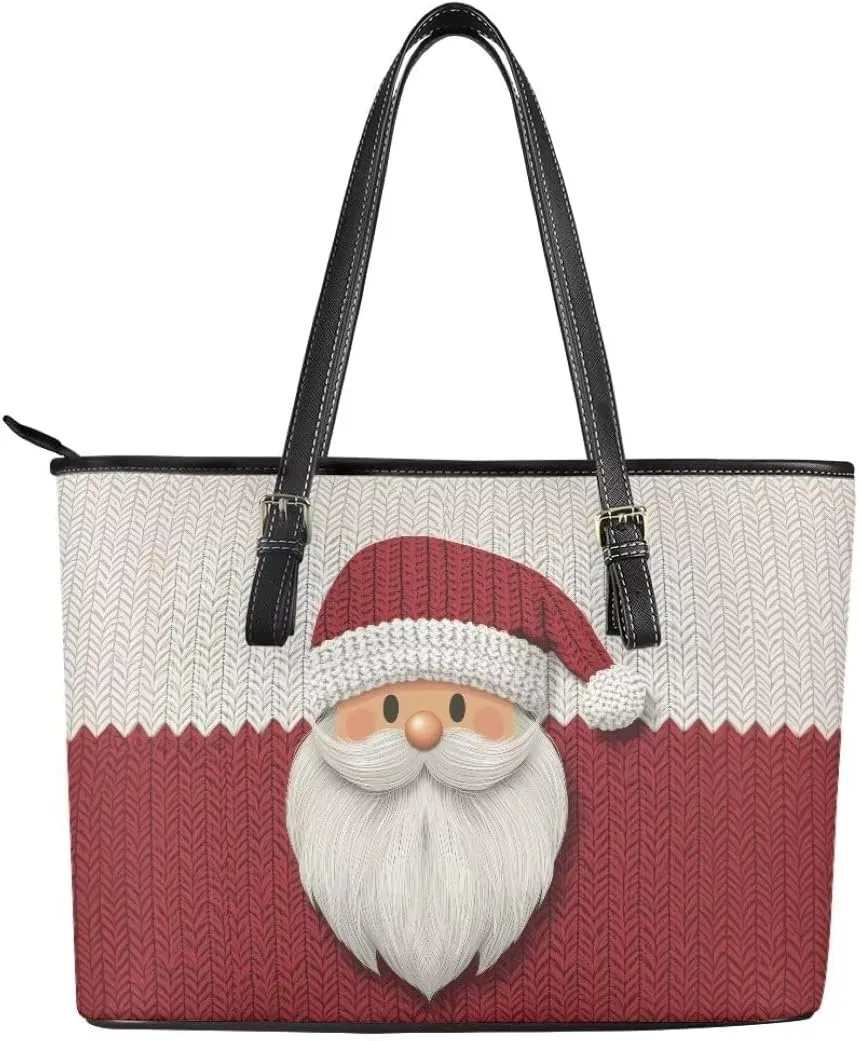 Coldinair Christmas Leather Tote Bag for Women with Zipper Large Shoulder Tote Bag Shopping Casual Travel Bag Handbag Purse