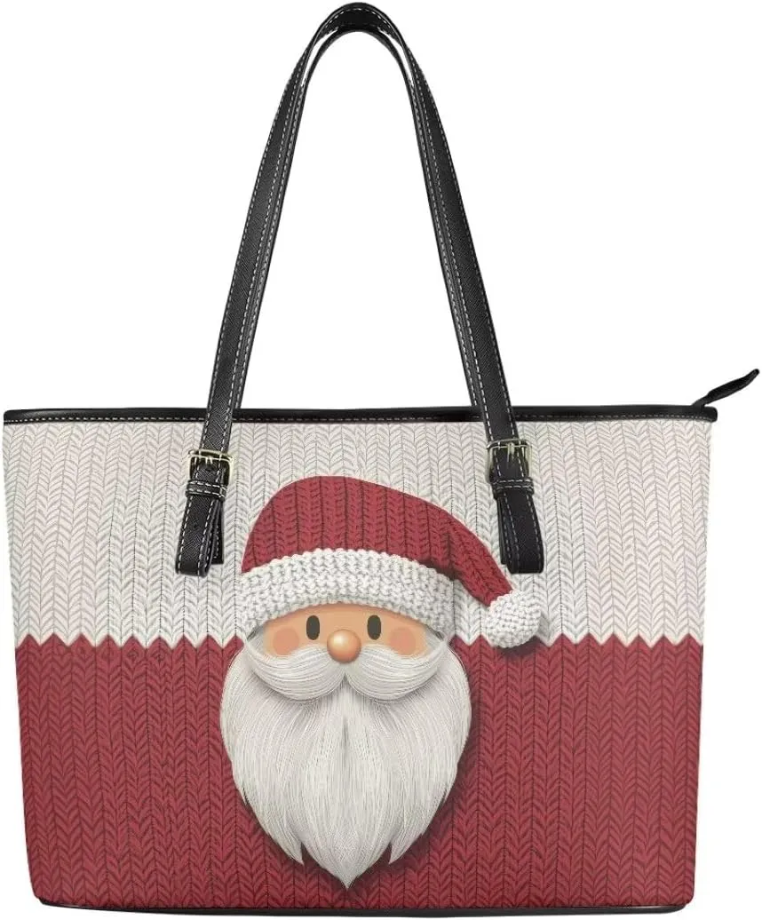Coldinair Christmas Leather Tote Bag for Women with Zipper Large Shoulder Tote Bag Shopping Casual Travel Bag Handbag Purse