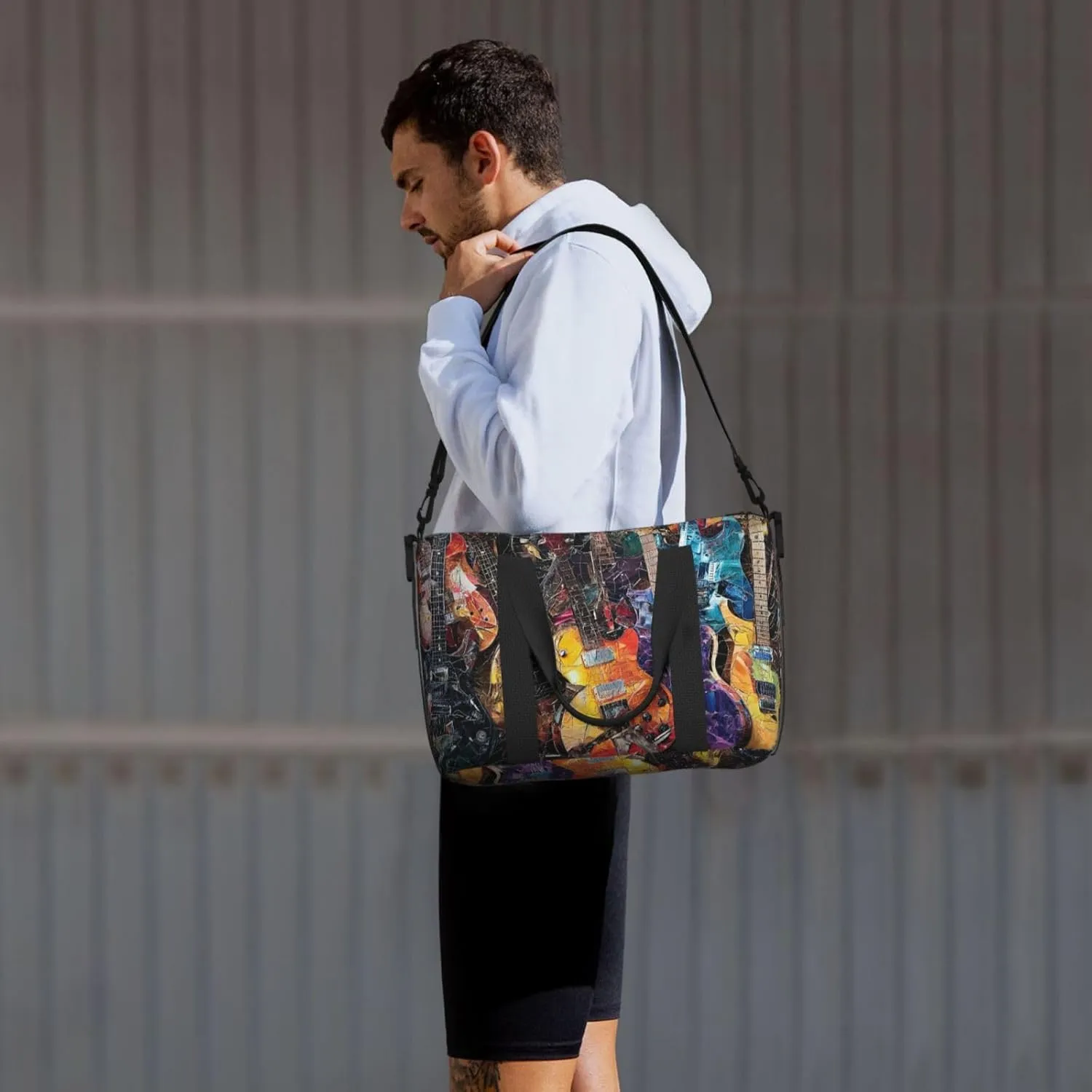 collage of guitars print Travel Duffel Bag, Sports Tote Gym Bag, Swim Pool Bag Large Shoulder Tote Bag for Beach Weekender