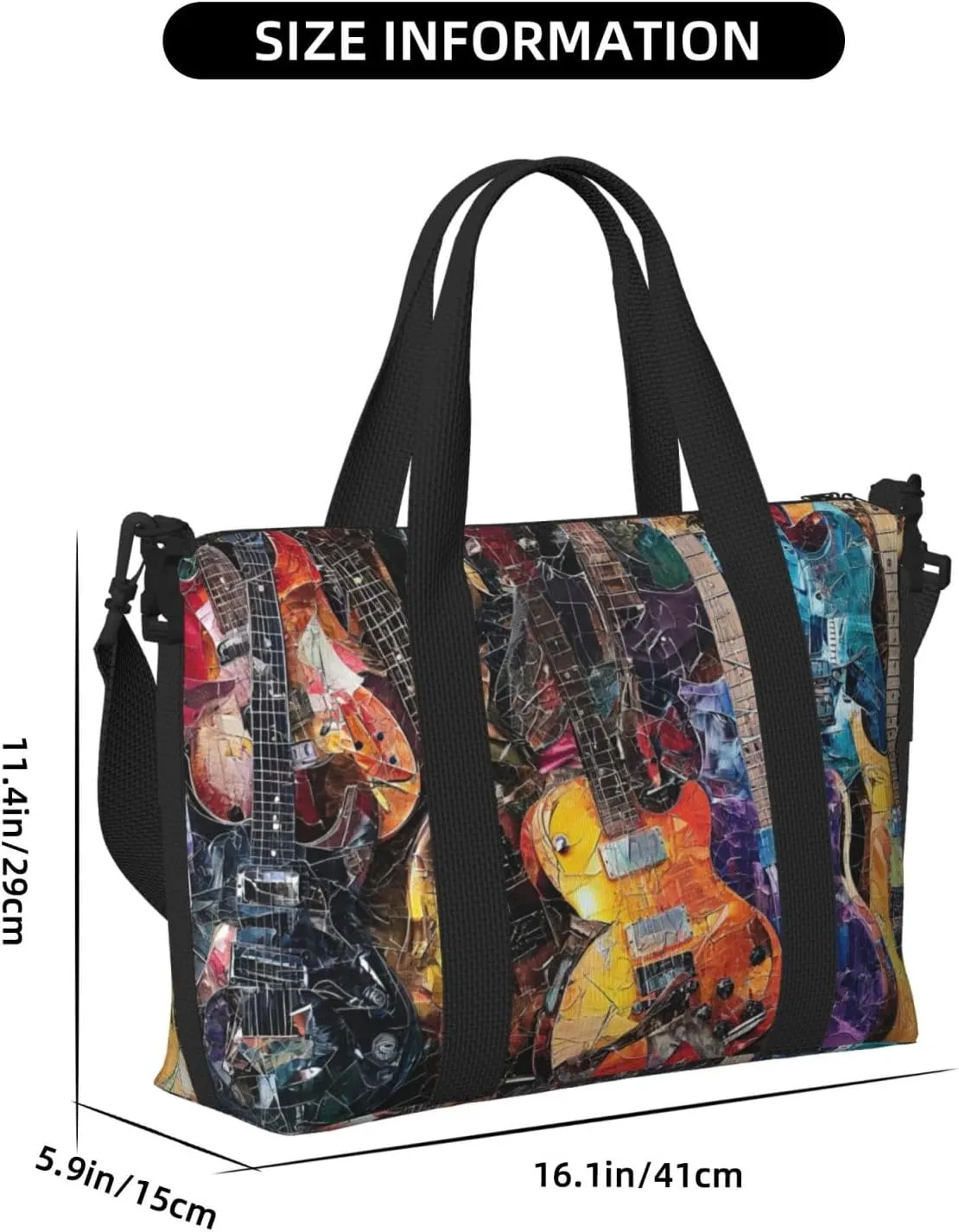 collage of guitars print Travel Duffel Bag, Sports Tote Gym Bag, Swim Pool Bag Large Shoulder Tote Bag for Beach Weekender