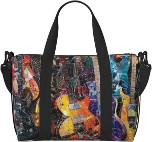collage of guitars print Travel Duffel Bag, Sports Tote Gym Bag, Swim Pool Bag Large Shoulder Tote Bag for Beach Weekender