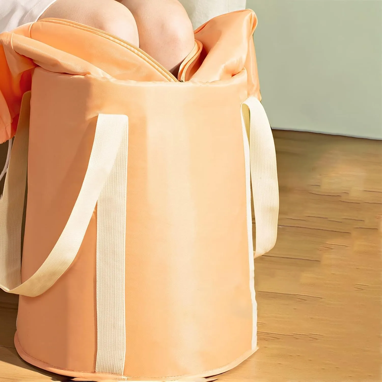 Collapsible Bucket for Soaking Feet, Portable Foot Bath Tub Bag with Handles & Zipper, Large Capacity Water Basin for Travel, Camping Washing, Foot Spa, Fishing
