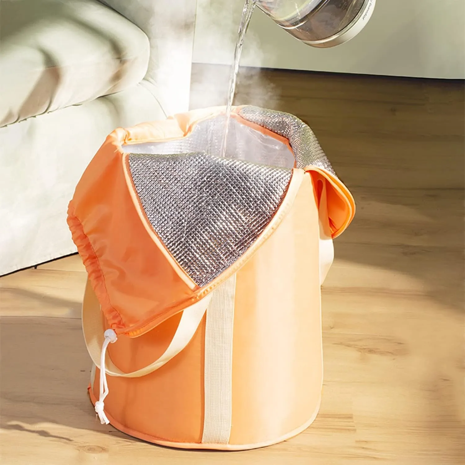 Collapsible Bucket for Soaking Feet, Portable Foot Bath Tub Bag with Handles & Zipper, Large Capacity Water Basin for Travel, Camping Washing, Foot Spa, Fishing