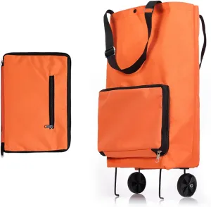 Collapsible Shopping Cart,Folding Lightweight Portable Collapsible Bag with Wheels, Lightweight Waterproof Rolling, Trolley Tote Stair Climbing Cart for Traveling(Orange)