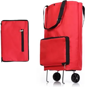 Collapsible Shopping Cart,Folding Lightweight Portable Collapsible Bag with Wheels, Lightweight Waterproof Rolling, Trolley Tote Stair Climbing Cart for Traveling(Red)