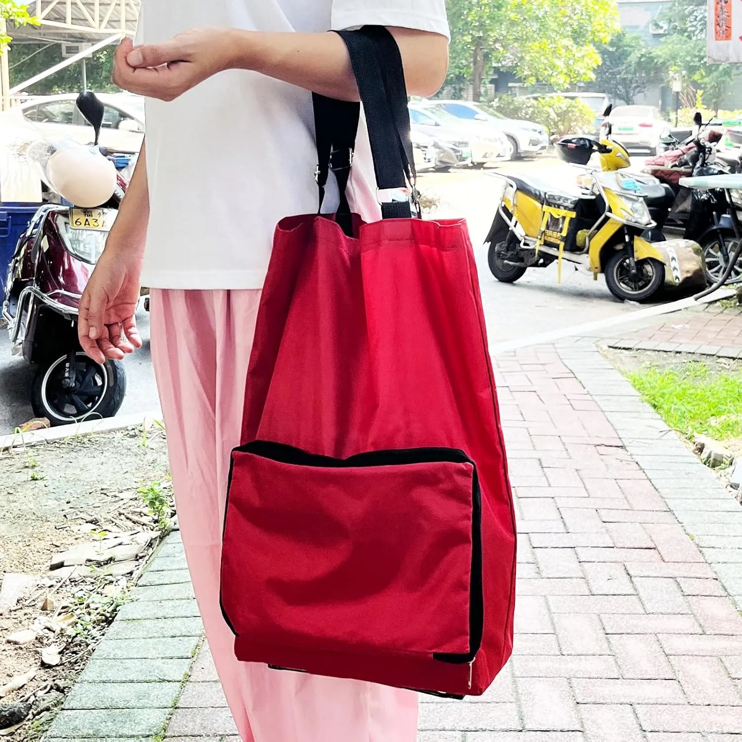 Collapsible Shopping Cart,Folding Lightweight Portable Collapsible Bag with Wheels, Lightweight Waterproof Rolling, Trolley Tote Stair Climbing Cart for Traveling(Red)