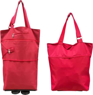 Collapsible Shopping Grocery Bag With Wheels Rolling Tote Bag With Wheels Large Reusable Foldable Shopping Cart(Red,X-Large)