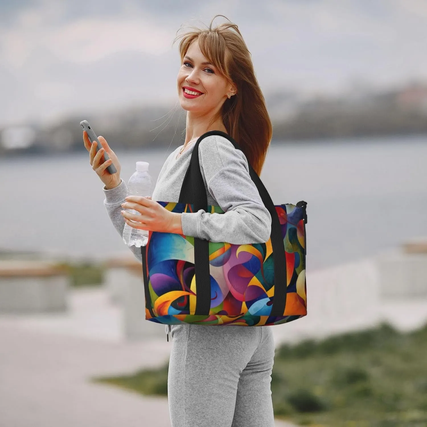colorful abstract print Travel Duffel Bag, Sports Tote Gym Bag, Swim Pool Bag Large Shoulder Tote Bag for Beach Weekender
