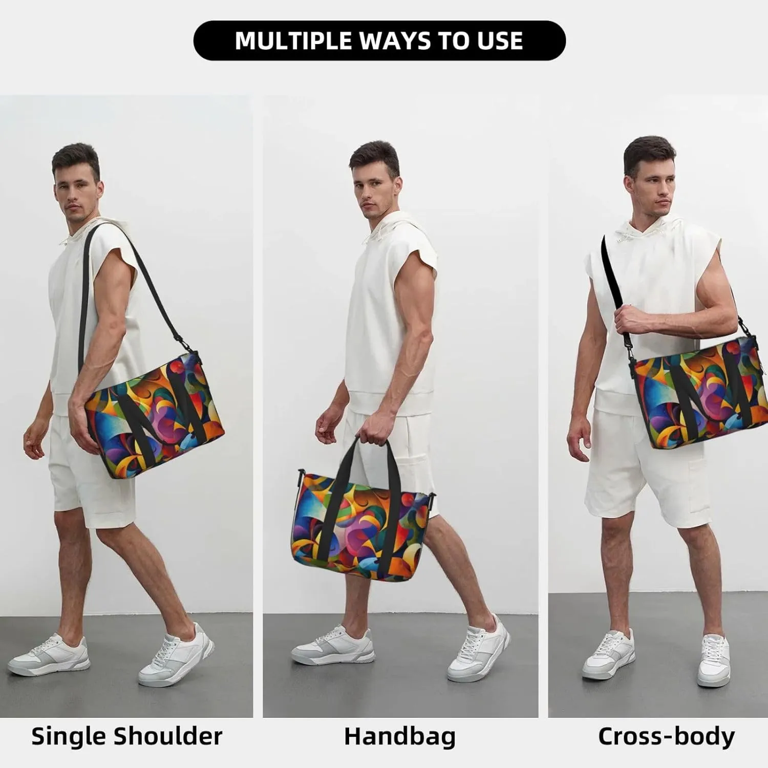 colorful abstract print Travel Duffel Bag, Sports Tote Gym Bag, Swim Pool Bag Large Shoulder Tote Bag for Beach Weekender