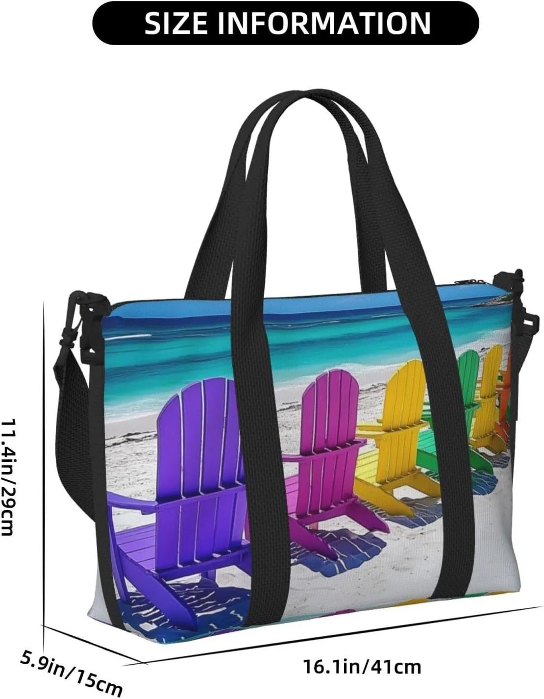 colorful beach chairs print Travel Duffel Bag, Sports Tote Gym Bag, Swim Pool Bag Large Shoulder Tote Bag for Beach Weekender