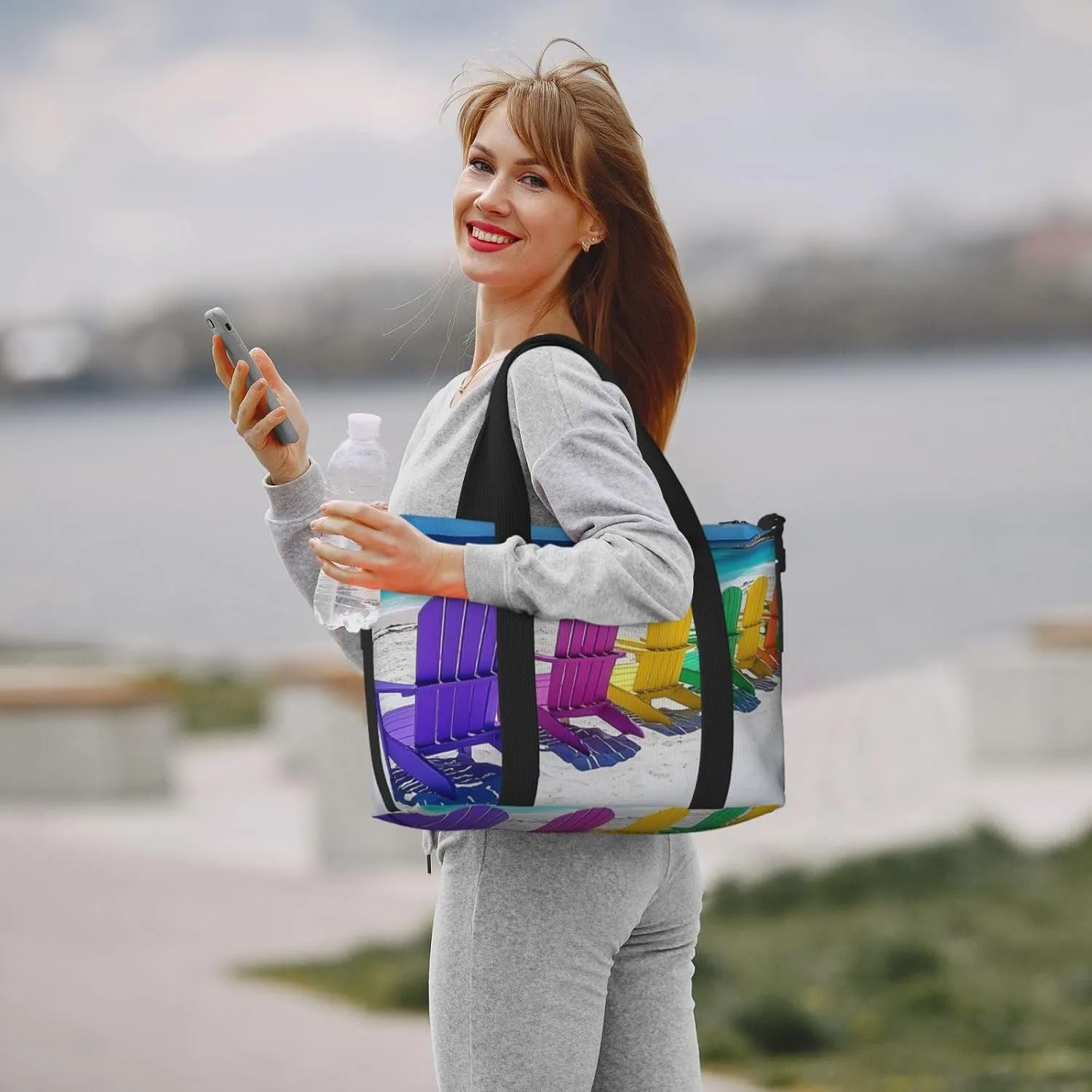 colorful beach chairs print Travel Duffel Bag, Sports Tote Gym Bag, Swim Pool Bag Large Shoulder Tote Bag for Beach Weekender