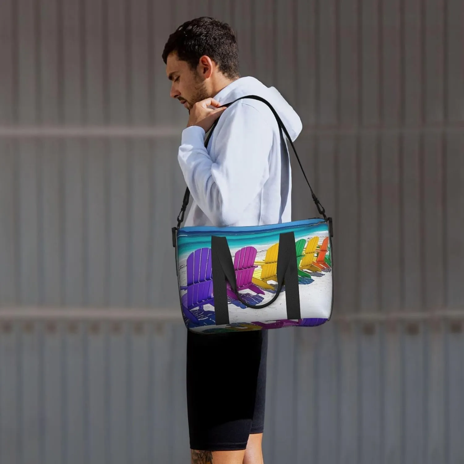 colorful beach chairs print Travel Duffel Bag, Sports Tote Gym Bag, Swim Pool Bag Large Shoulder Tote Bag for Beach Weekender