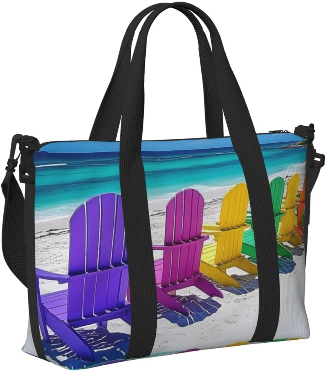 colorful beach chairs print Travel Duffel Bag, Sports Tote Gym Bag, Swim Pool Bag Large Shoulder Tote Bag for Beach Weekender