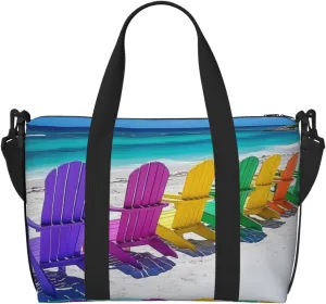 colorful beach chairs print Travel Duffel Bag, Sports Tote Gym Bag, Swim Pool Bag Large Shoulder Tote Bag for Beach Weekender