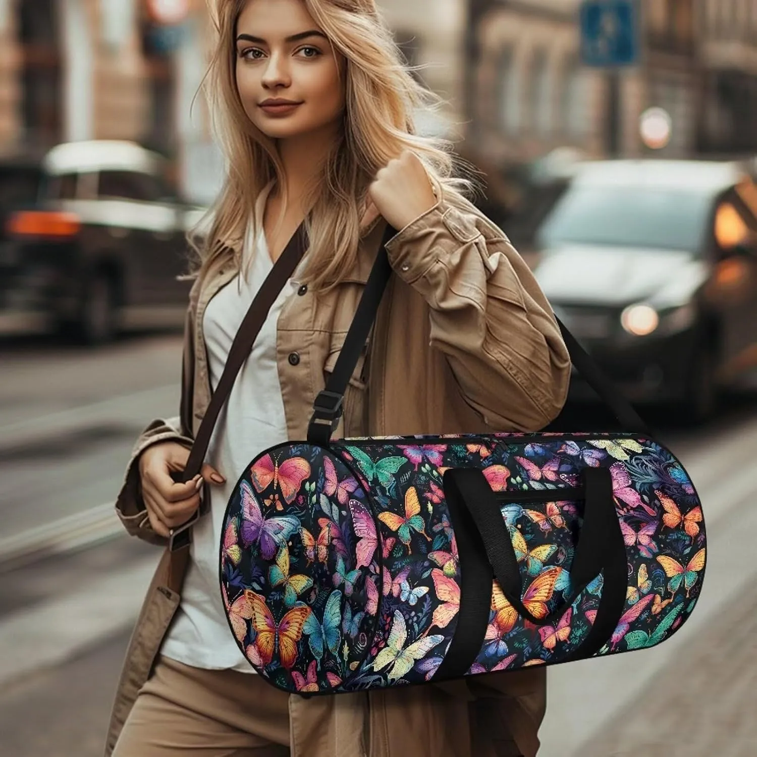 Colorful Butterfly Duffel Bag for Women Weekender Overnight Bag Multifunctional Garment Bag with Inner Pocket Hospital Bag for Labor and Delivery Foldable Travel Duffel Bag