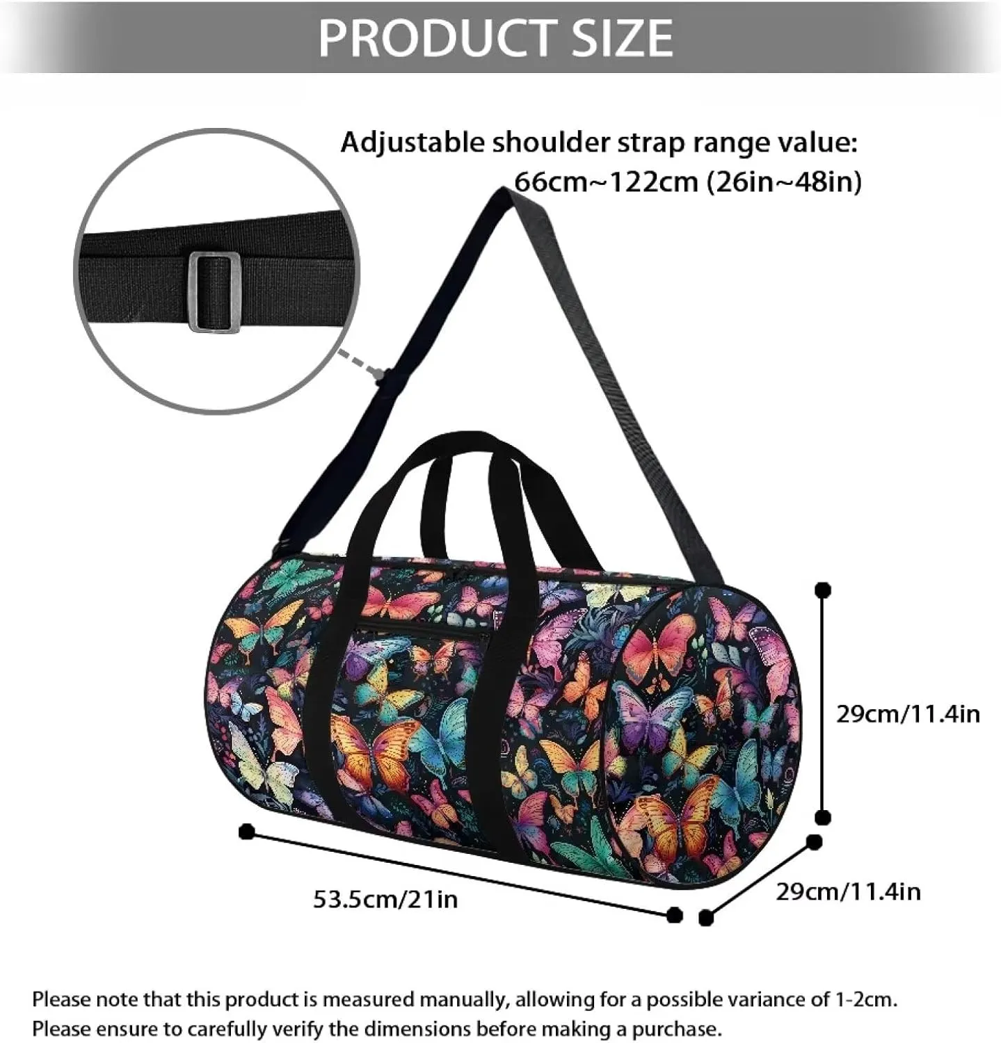 Colorful Butterfly Duffel Bag for Women Weekender Overnight Bag Multifunctional Garment Bag with Inner Pocket Hospital Bag for Labor and Delivery Foldable Travel Duffel Bag