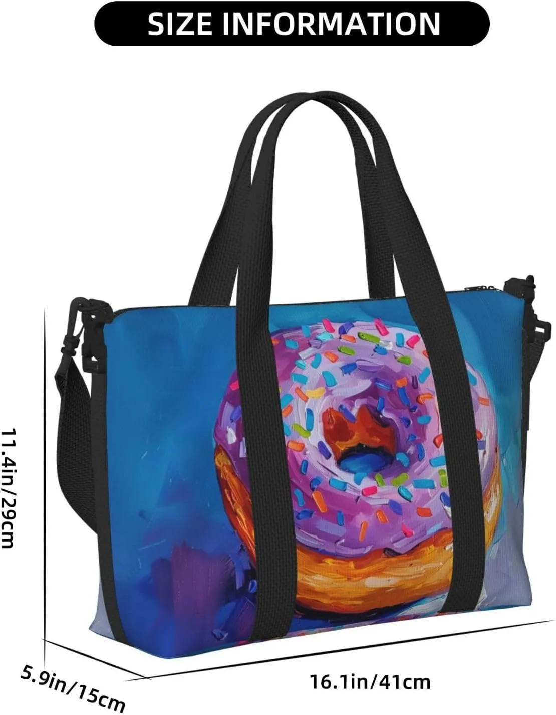 colorful doughnut print Travel Duffel Bag, Sports Tote Gym Bag, Swim Pool Bag Large Shoulder Tote Bag for Beach Weekender
