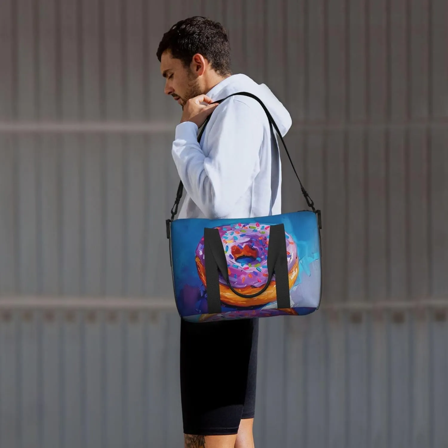 colorful doughnut print Travel Duffel Bag, Sports Tote Gym Bag, Swim Pool Bag Large Shoulder Tote Bag for Beach Weekender