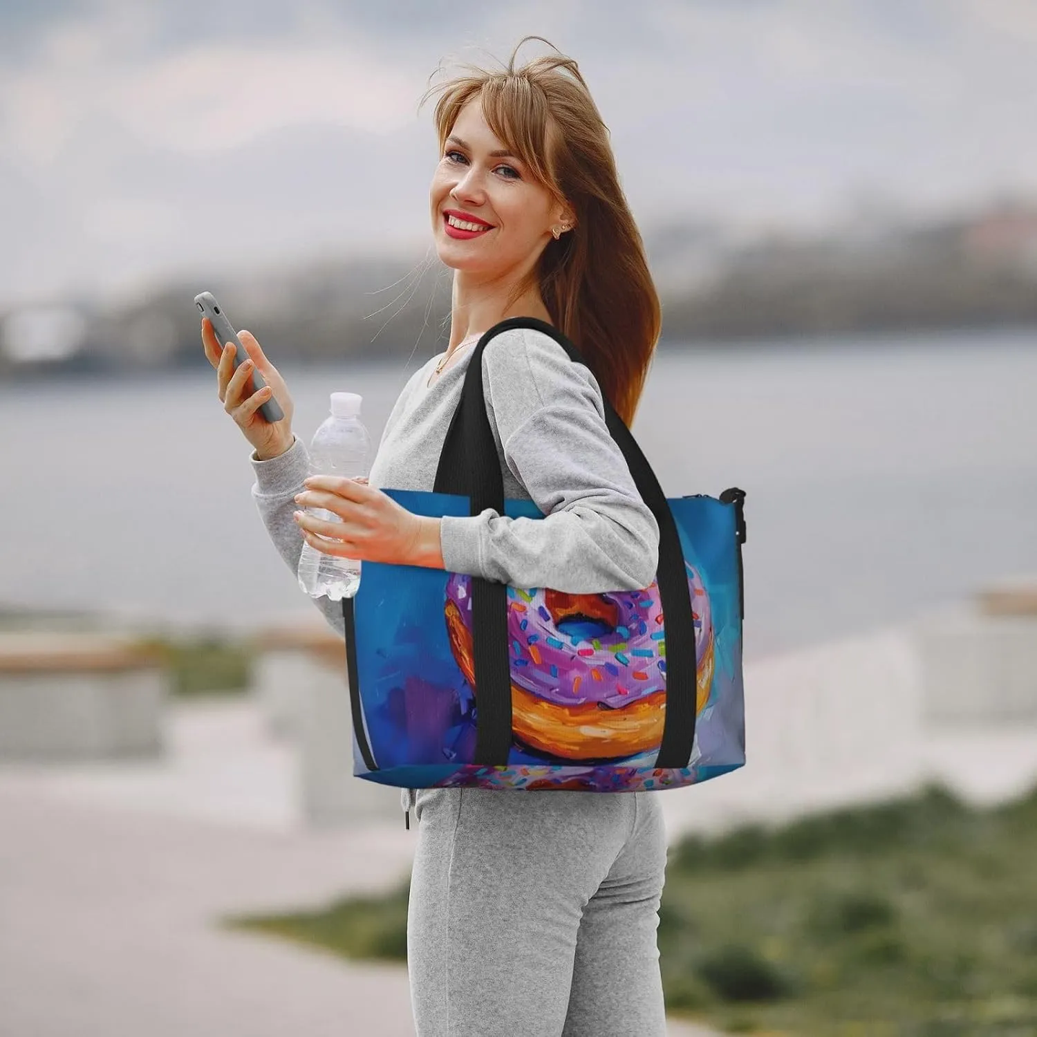 colorful doughnut print Travel Duffel Bag, Sports Tote Gym Bag, Swim Pool Bag Large Shoulder Tote Bag for Beach Weekender