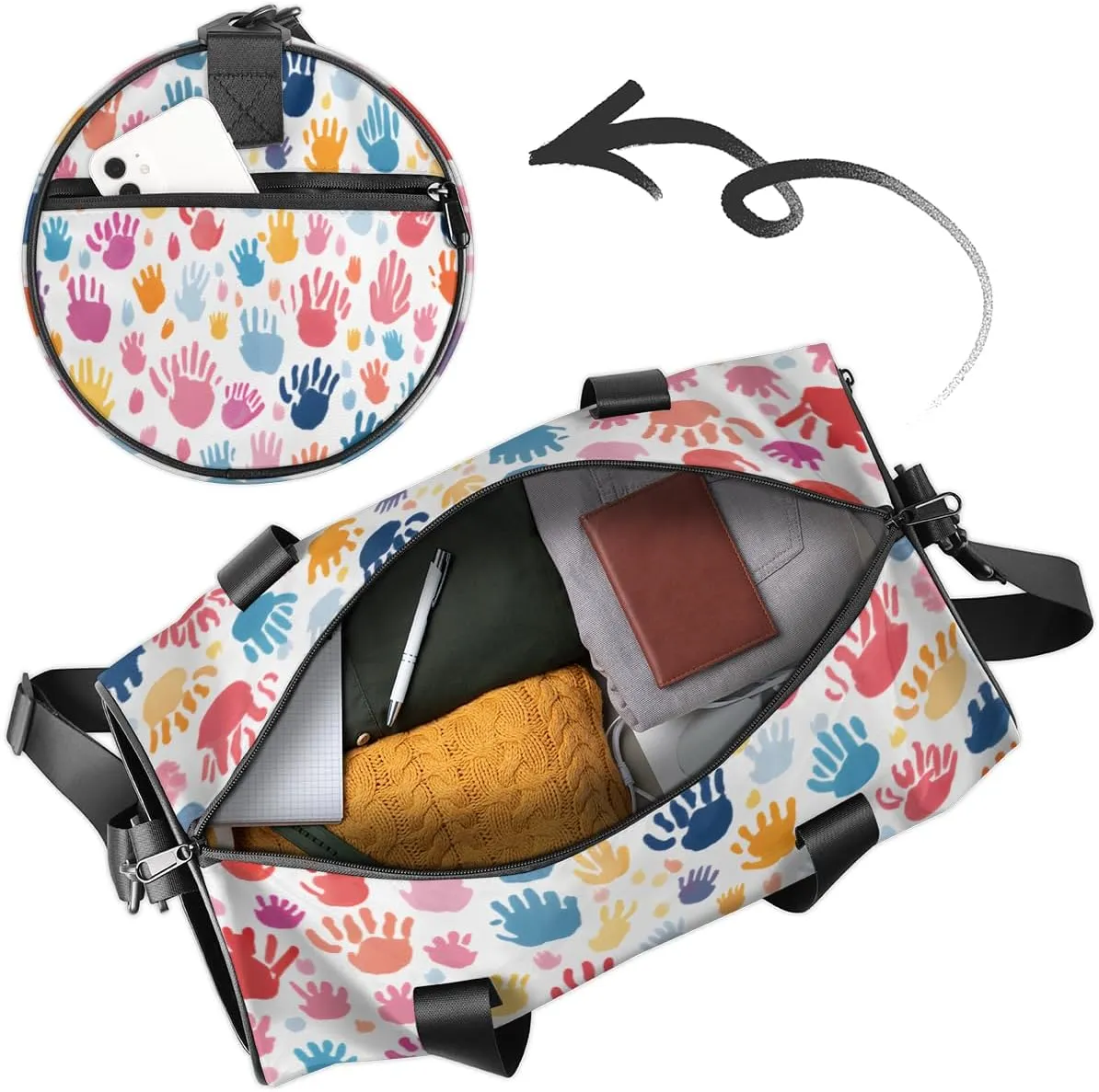Colorful Fingerprint Cartoon Print Custom Duffel Bags Weekender Bags Custom Sport Duffel Bag Carry on Overnight Weekender Bag