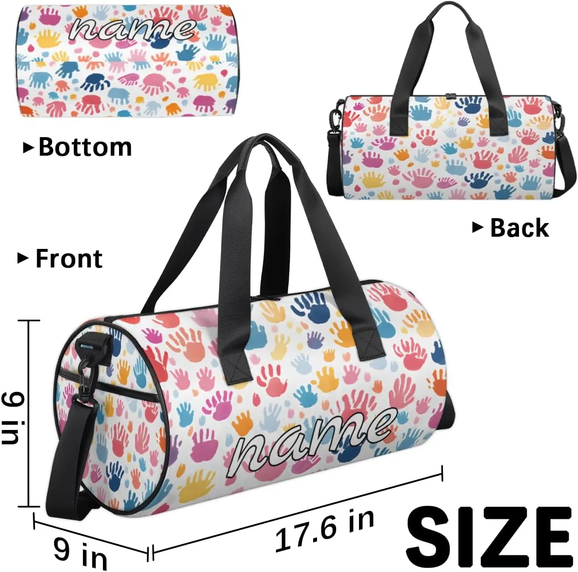 Colorful Fingerprint Cartoon Print Custom Duffel Bags Weekender Bags Custom Sport Duffel Bag Carry on Overnight Weekender Bag