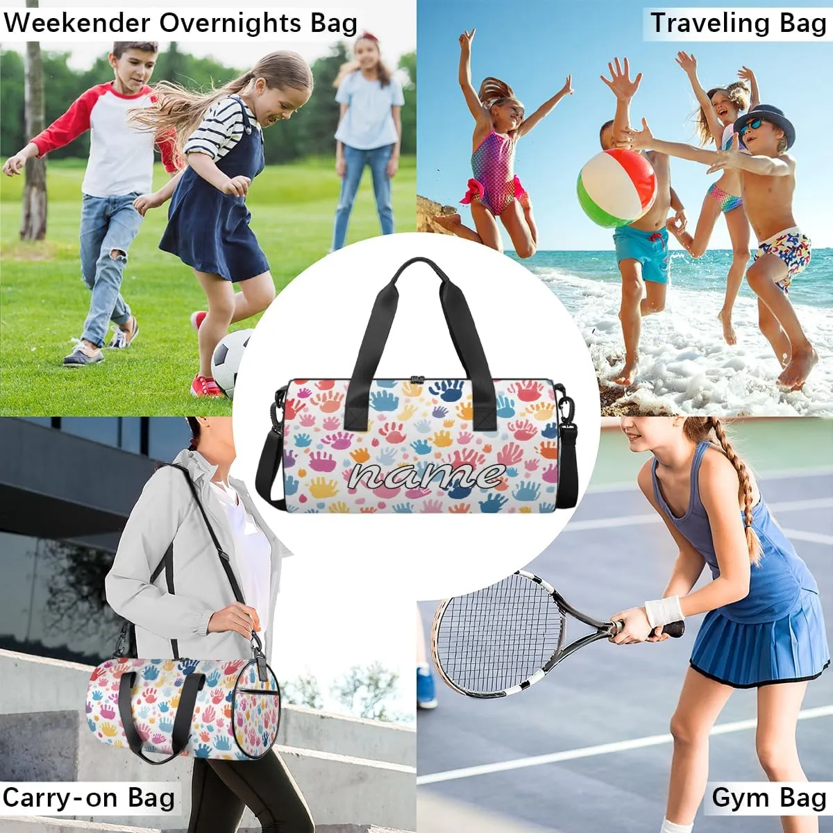 Colorful Fingerprint Cartoon Print Custom Duffel Bags Weekender Bags Custom Sport Duffel Bag Carry on Overnight Weekender Bag