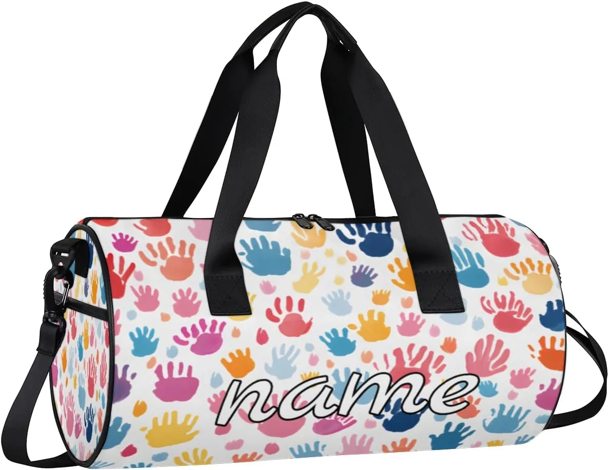 Colorful Fingerprint Cartoon Print Custom Duffel Bags Weekender Bags Custom Sport Duffel Bag Carry on Overnight Weekender Bag